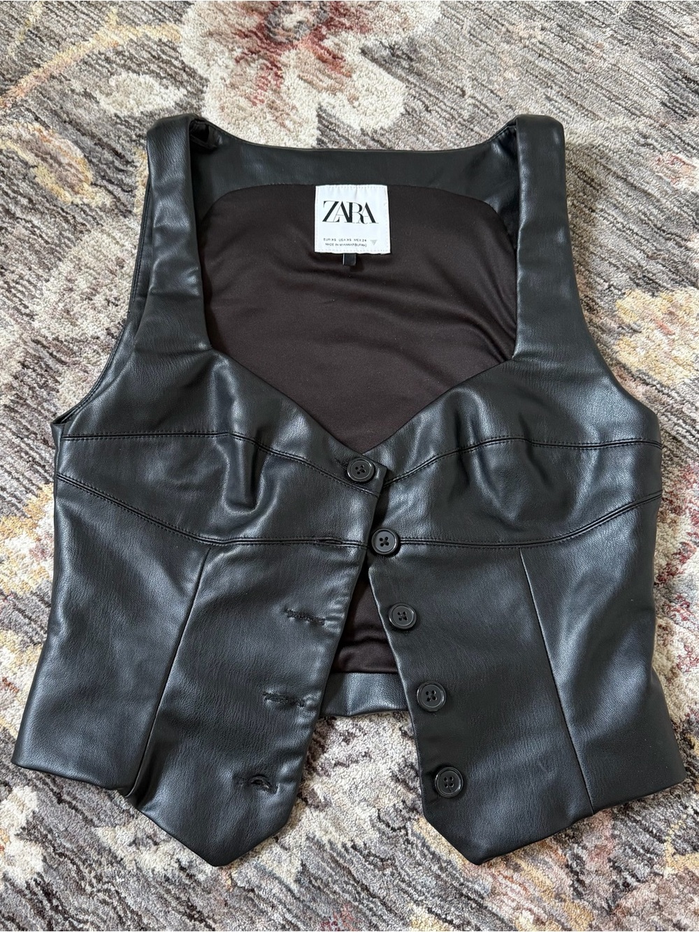 ZARA Black Faux Leather Button-Up Vest